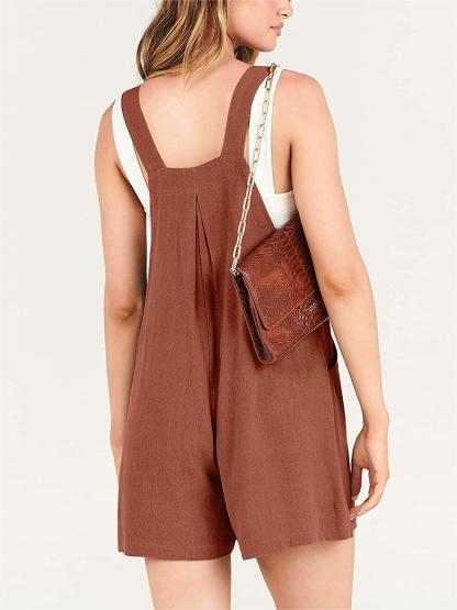 Button Adjustable Big Pocket Short Romper (Buy 2 Free Shipping)-Pink Laura