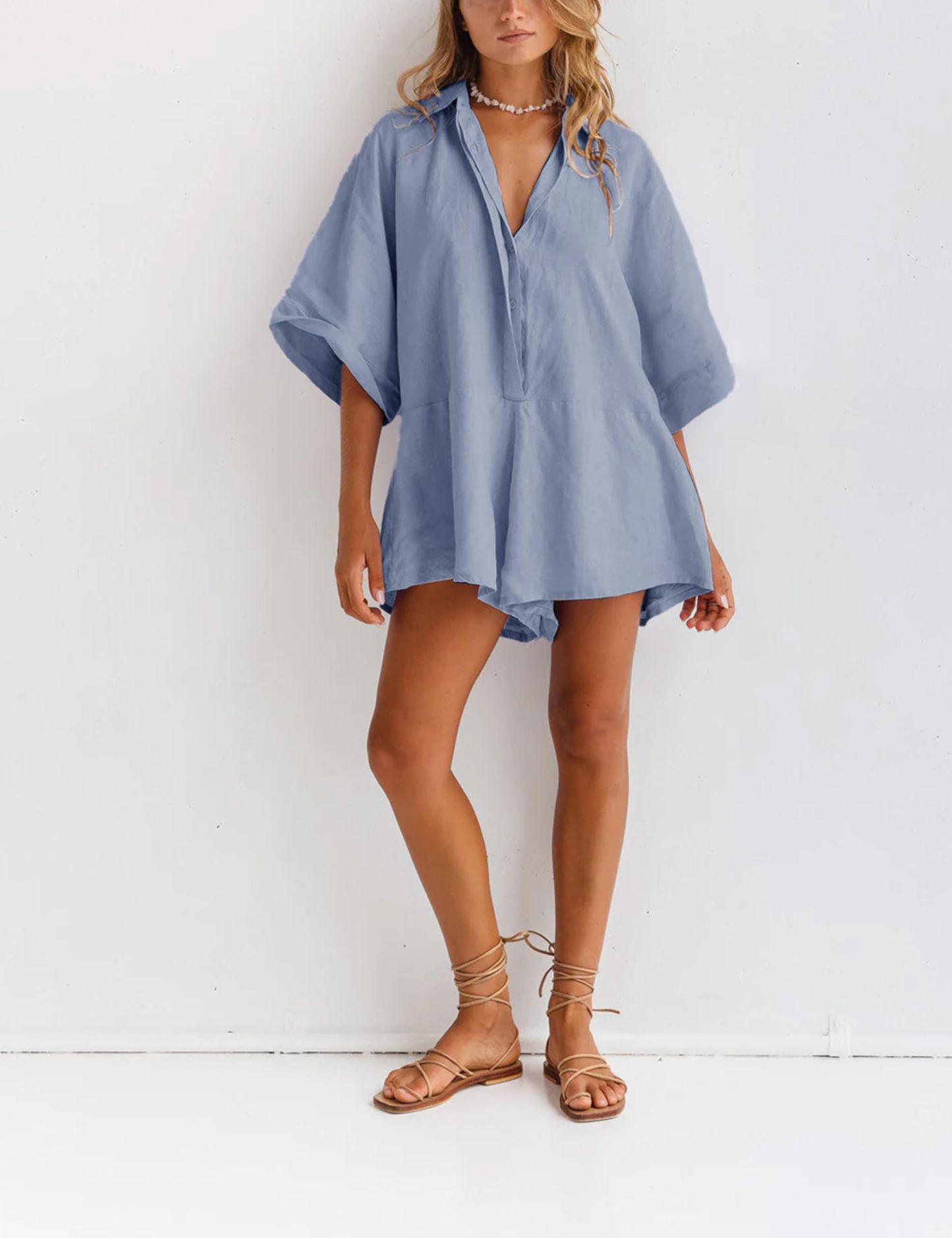 Women's V-neck Half-button Jumpsuit（Buy 2 Free Shipping）