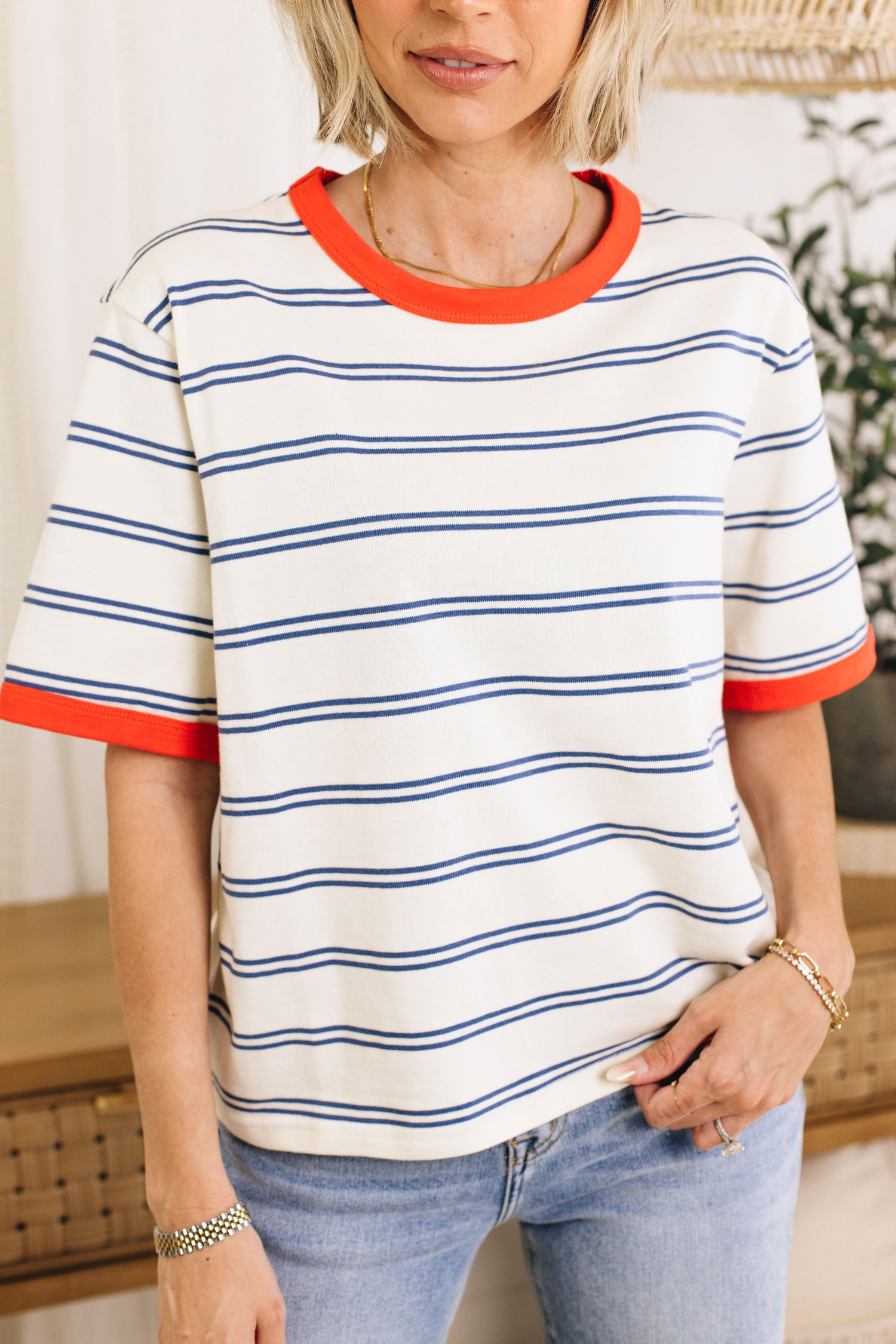 2024 NEW Color-Block Short Sleeve Striped Shirt
