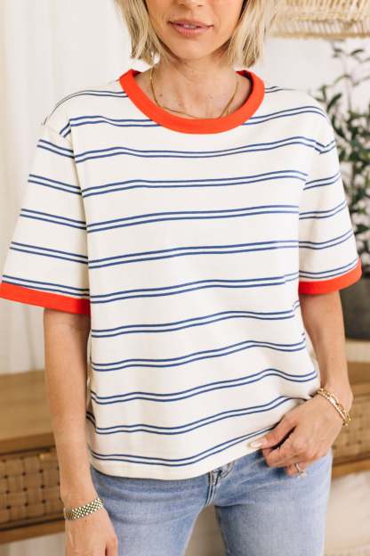 2024 NEW Color-Block Short Sleeve Striped Shirt