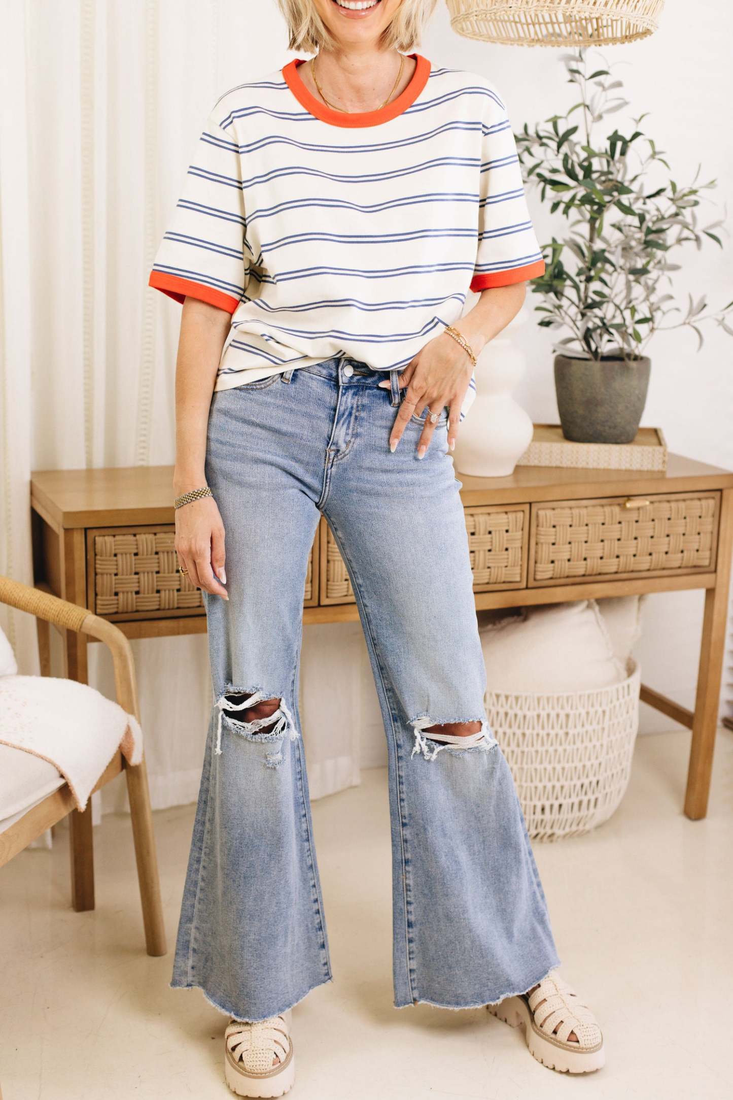 2024 NEW Color-Block Short Sleeve Striped Shirt