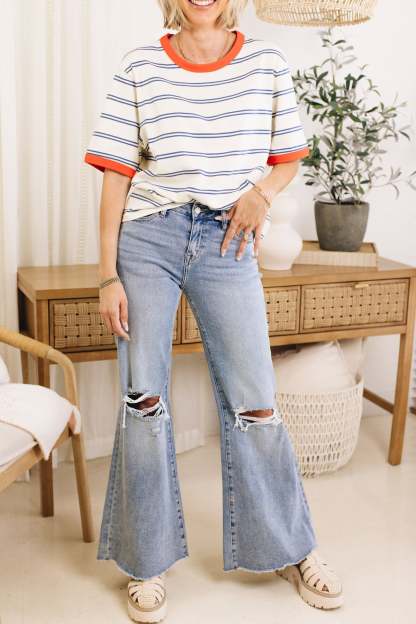 2024 NEW Color-Block Short Sleeve Striped Shirt