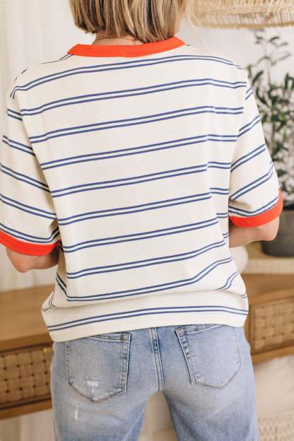 2024 NEW Color-Block Short Sleeve Striped Shirt
