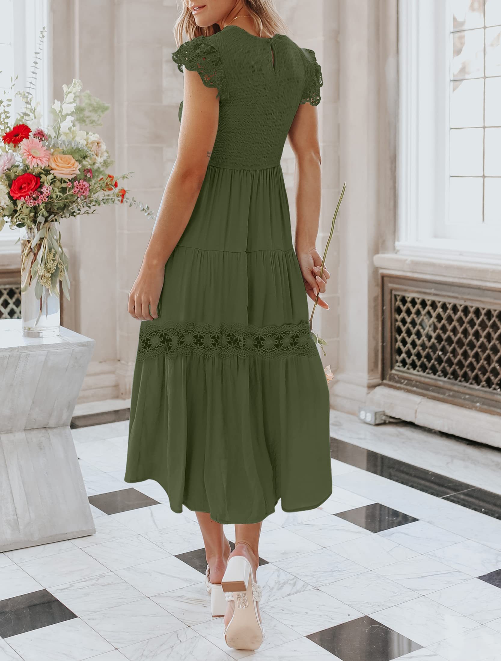 Women's Summer Casual Flutter Short Midi Dress -Pink Laura