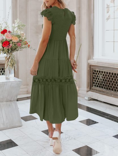 Women's Summer Casual Flutter Short Midi Dress -Pink Laura