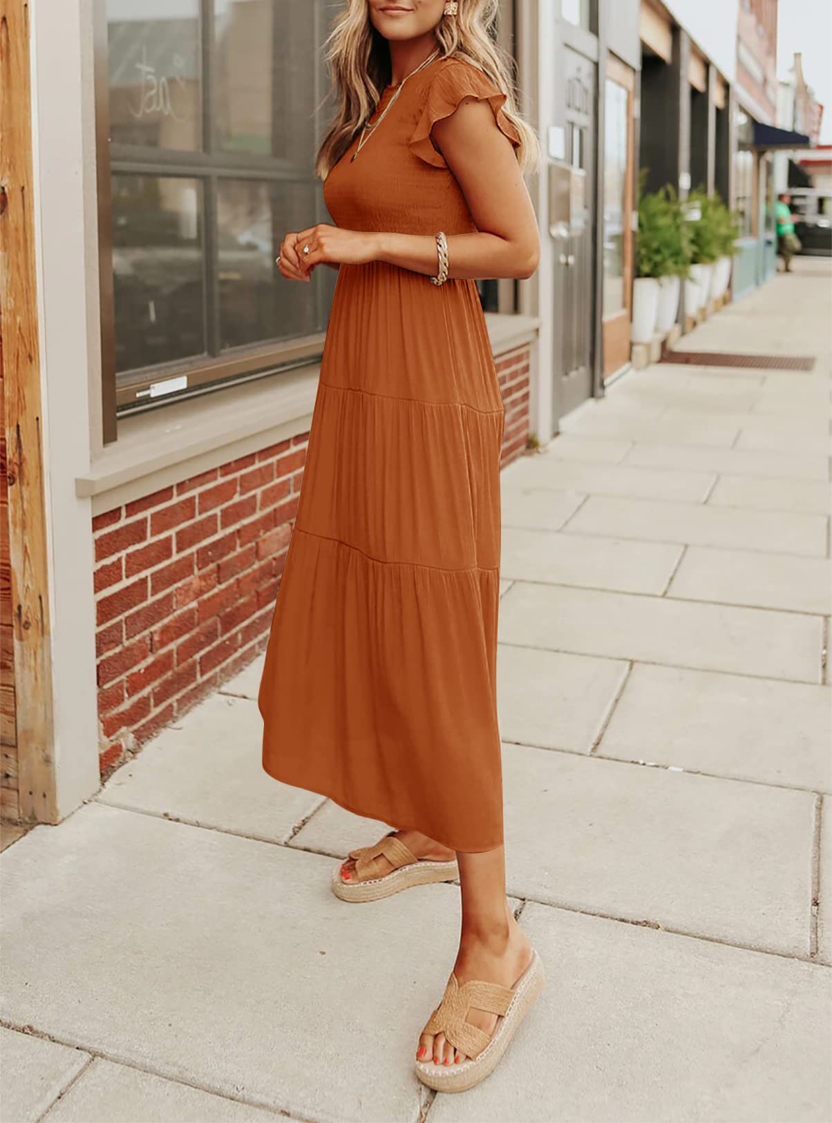 Women's Summer Casual Flutter Short Midi Dress -Pink Laura