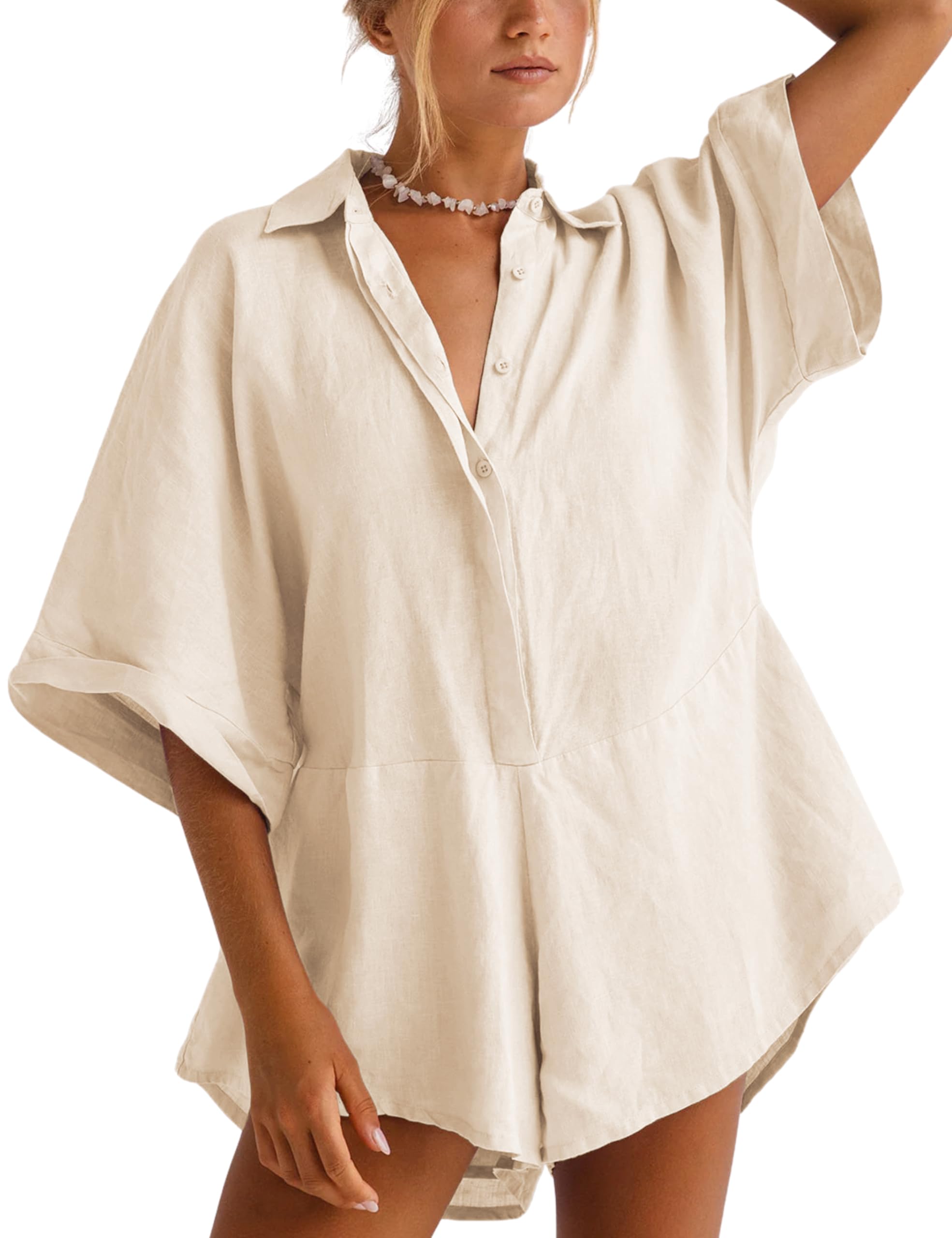 Women's V-neck Half-button Jumpsuit（Buy 2 Free Shipping）