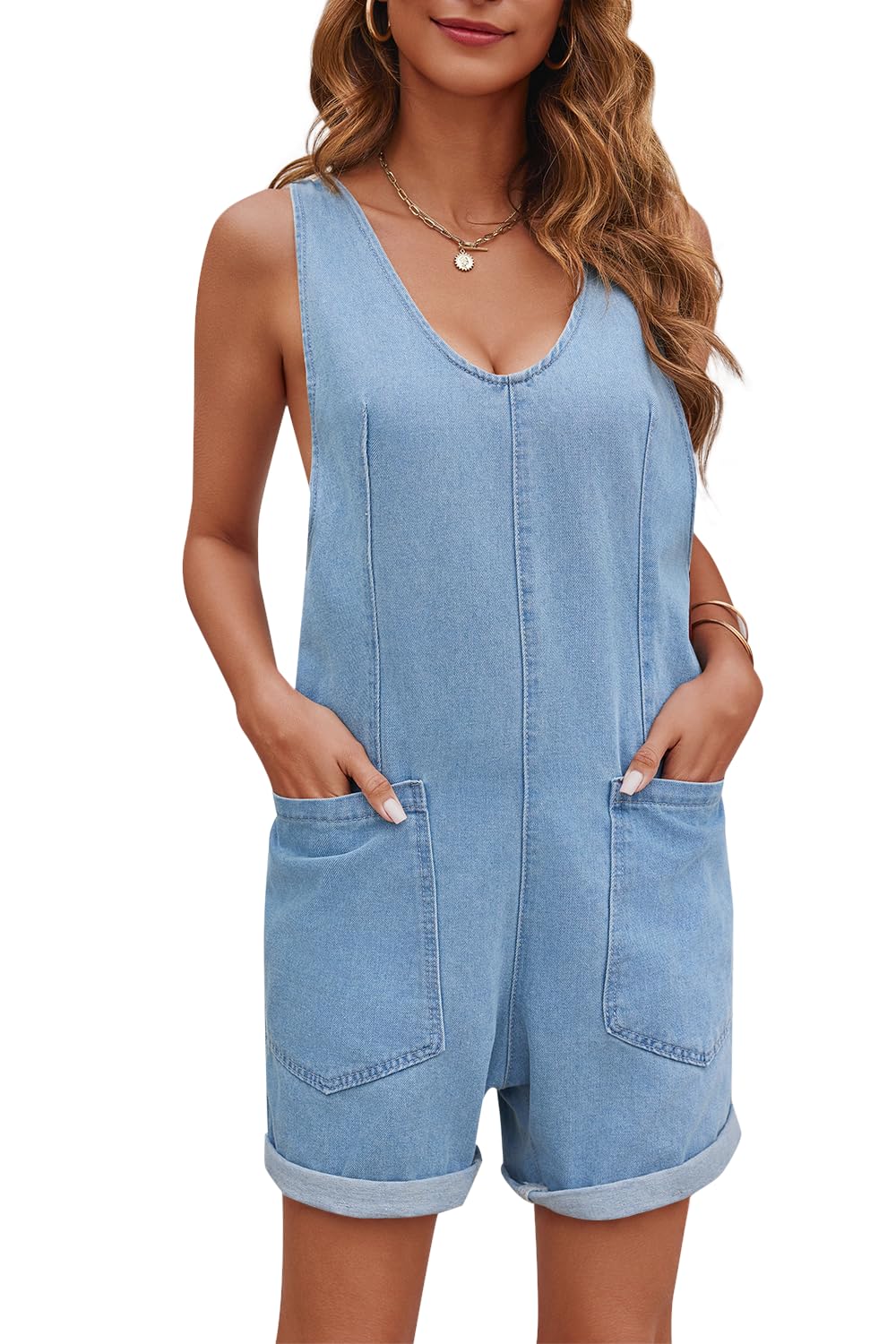 Women's Casual Sleeveless Denim Romper with Pockets (Buy 2 Free Shipping)