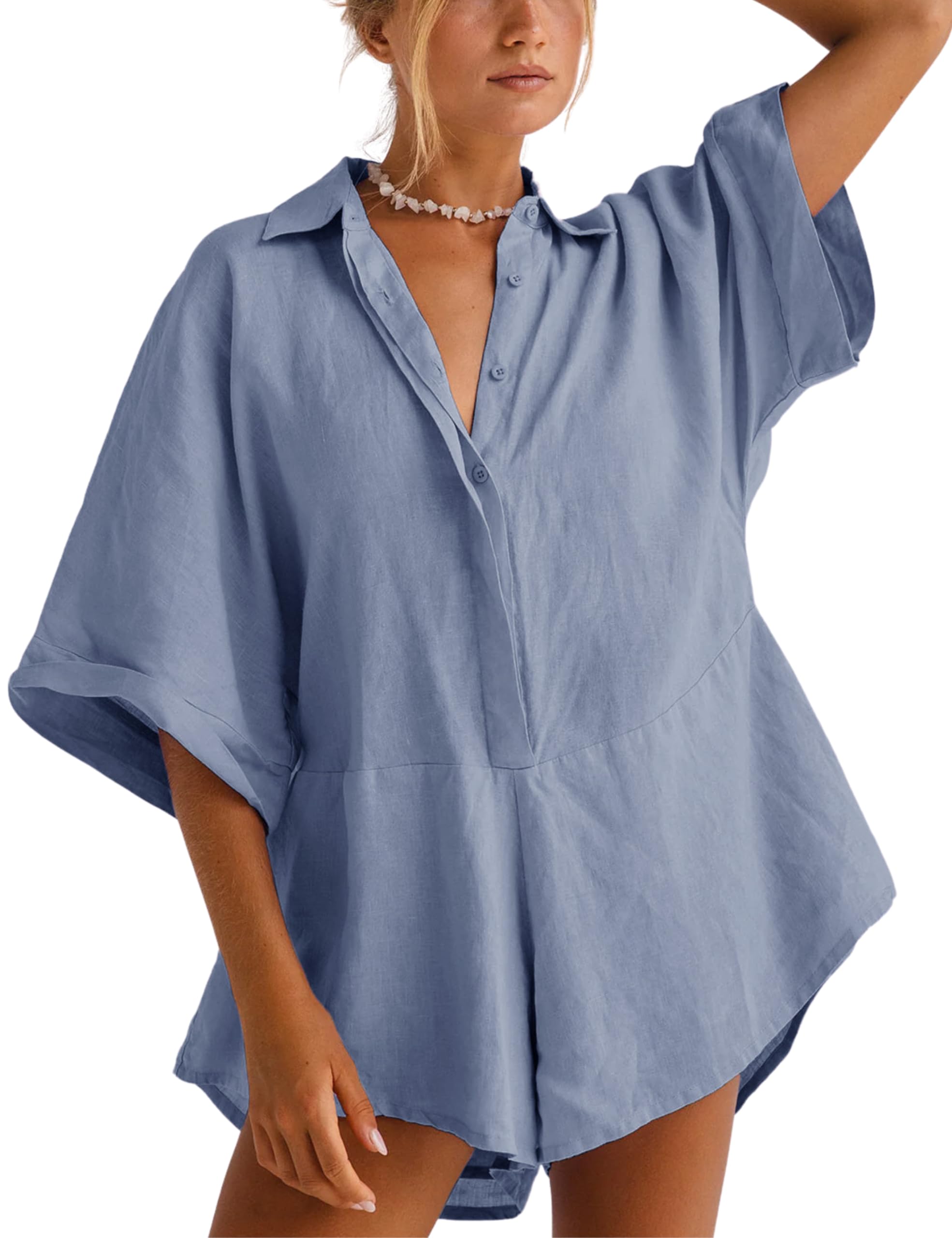 Women's V-neck Half-button Jumpsuit（Buy 2 Free Shipping）