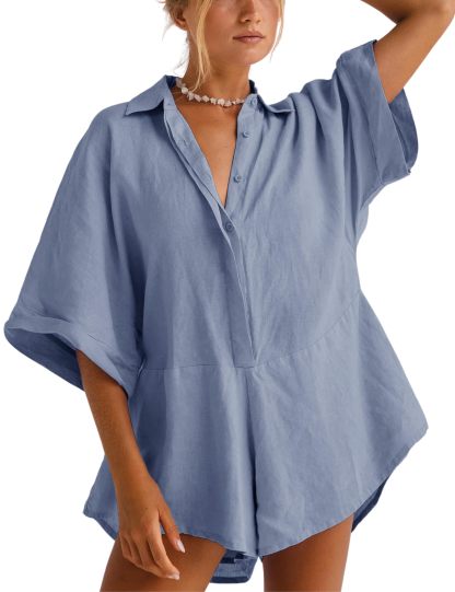 Women's V-neck Half-button Jumpsuit（Buy 2 Free Shipping）