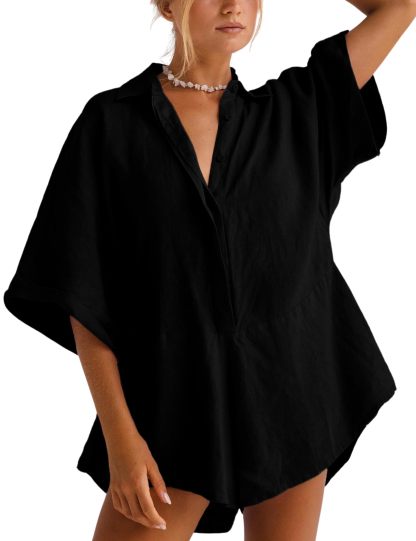 Women's V-neck Half-button Jumpsuit（Buy 2 Free Shipping）