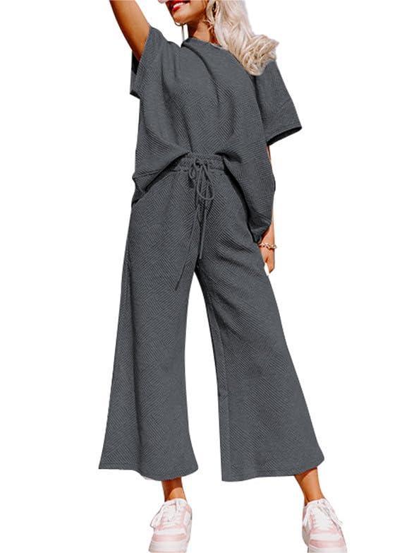 Women's Textured Loose Fit T Shirt and Drawstring Pants Casual Set (Buy 2 Free Shipping)