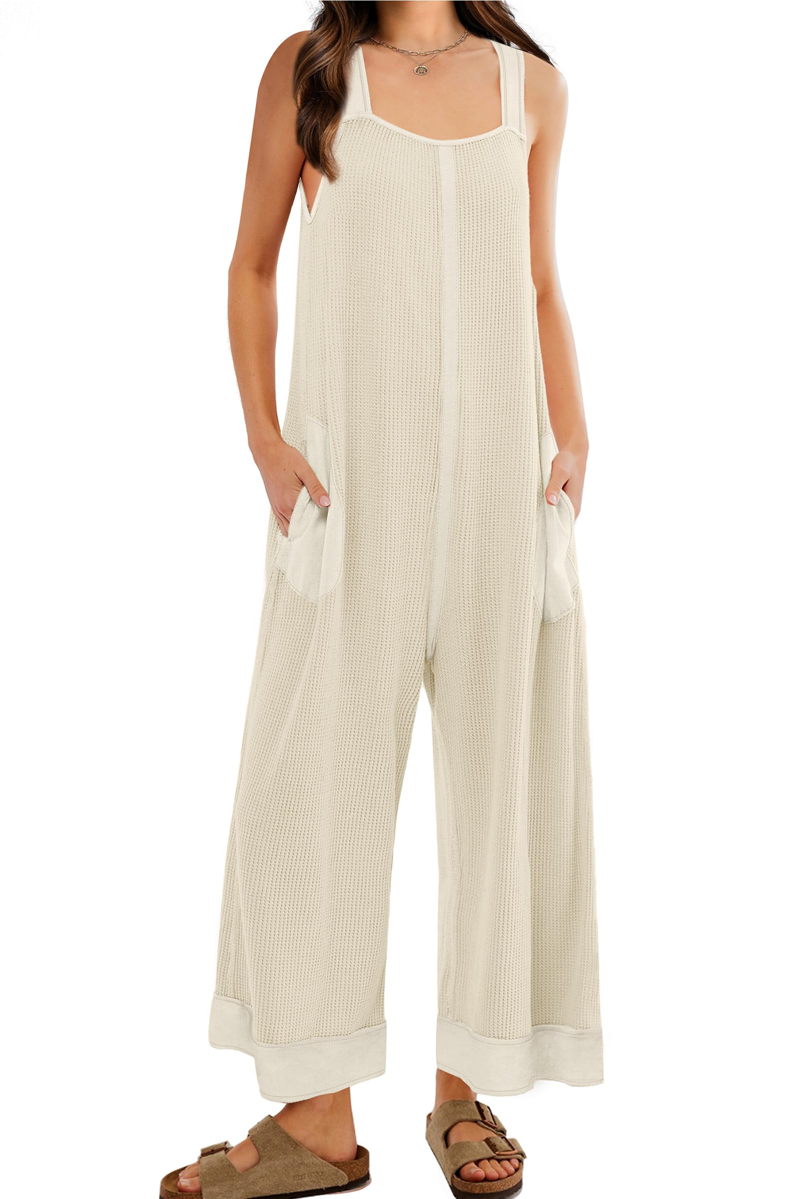 2024 New Women's Waffle Knit Wide Leg Jumpsuits(Buy 2 10% OFF)