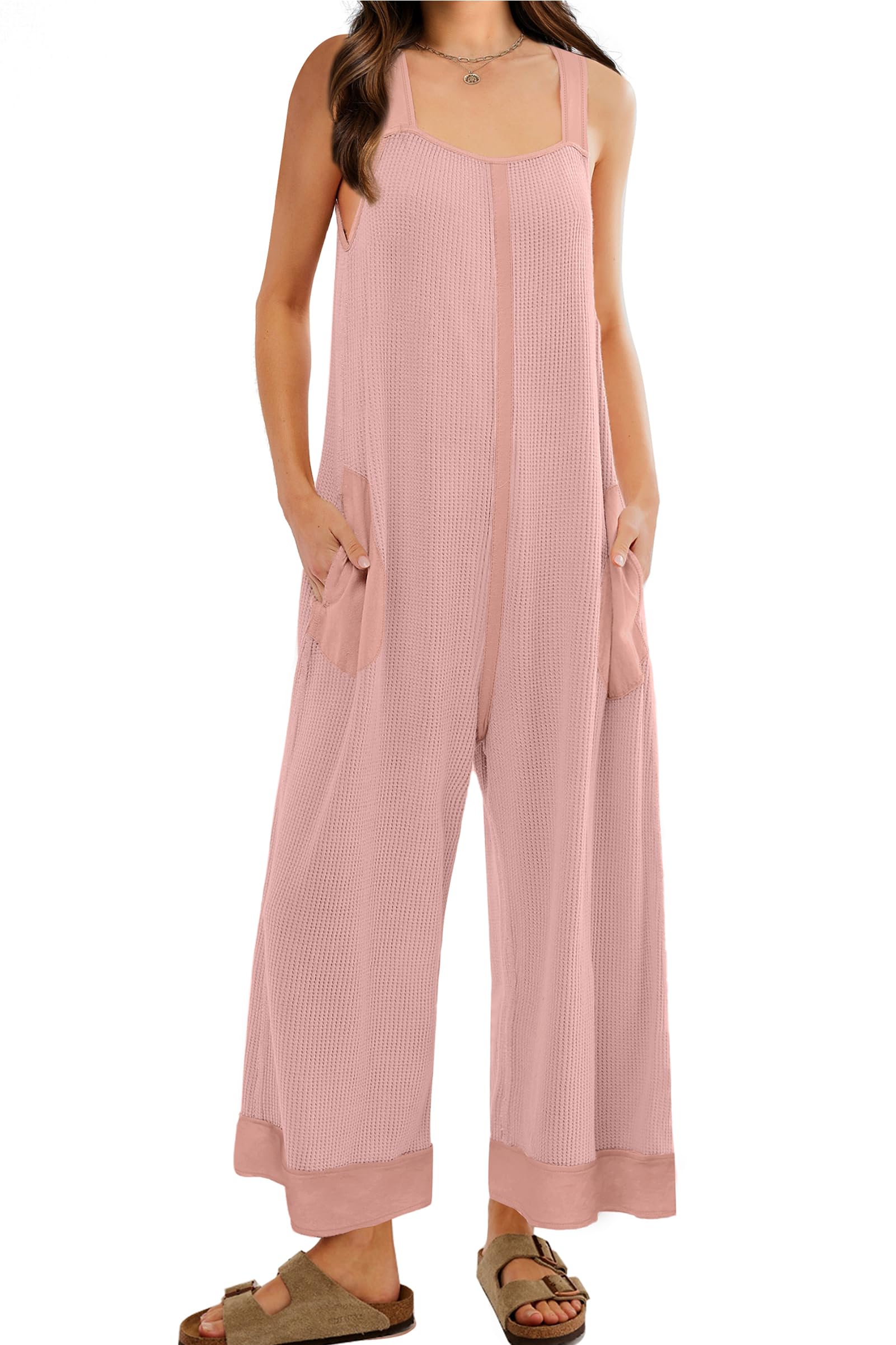 2024 New Women's Waffle Knit Wide Leg Jumpsuits(Buy 2 10% OFF)