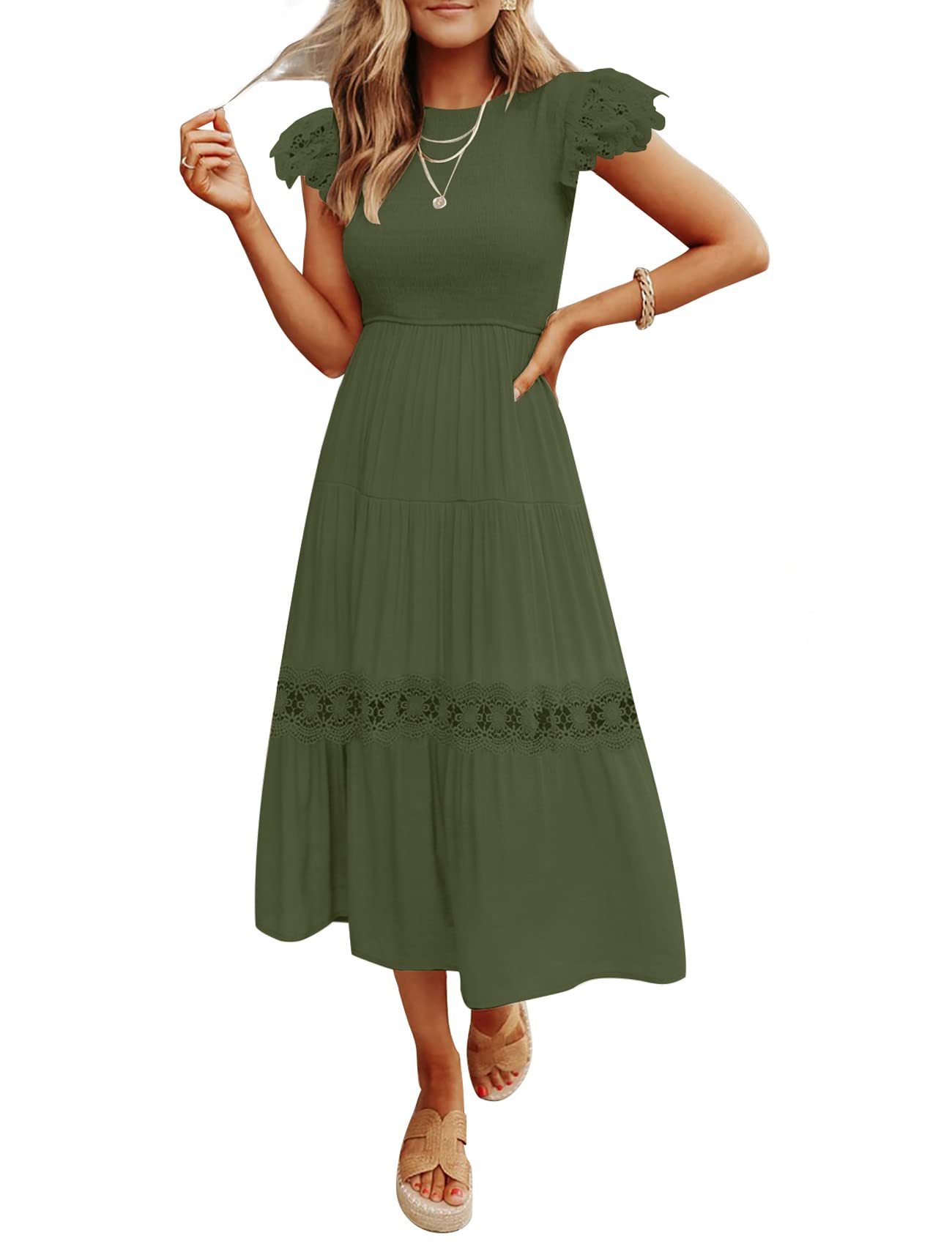 Women's Summer Casual Flutter Short Midi Dress -Pink Laura