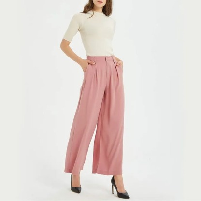 Women Wide Leg High Waist Pants-Pink Laura