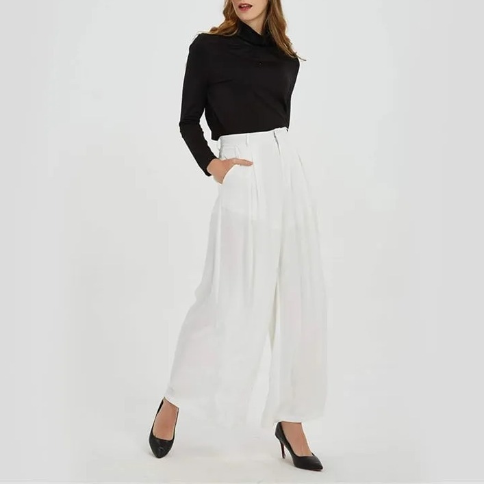 Women Wide Leg High Waist Pants-Pink Laura