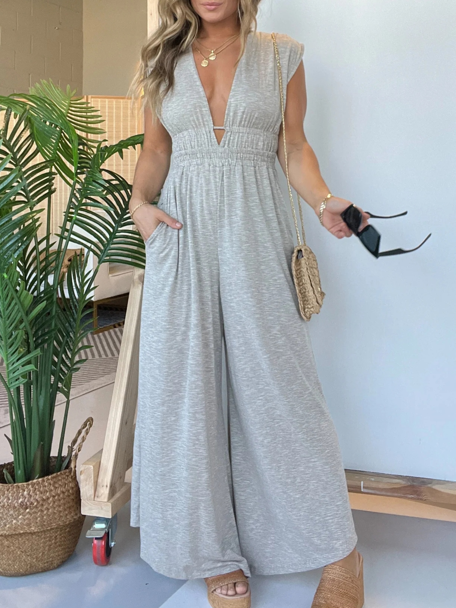 Deep V Hi Lo Hem Jumpsuit (Buy 2 Free Shipping)