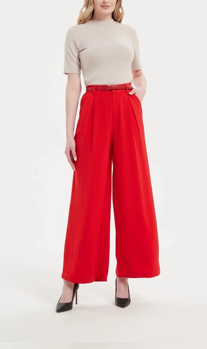 Women Wide Leg High Waist Pants-Pink Laura