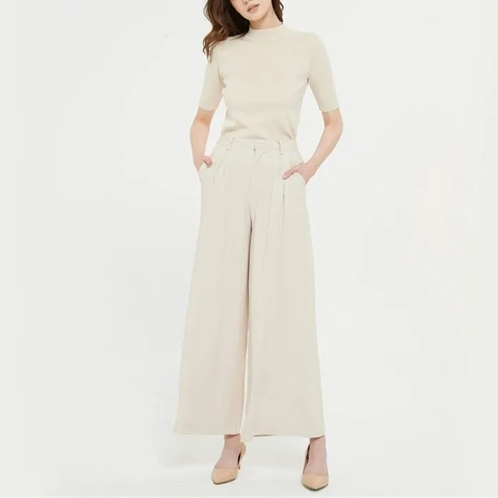 Women Wide Leg High Waist Pants-Pink Laura