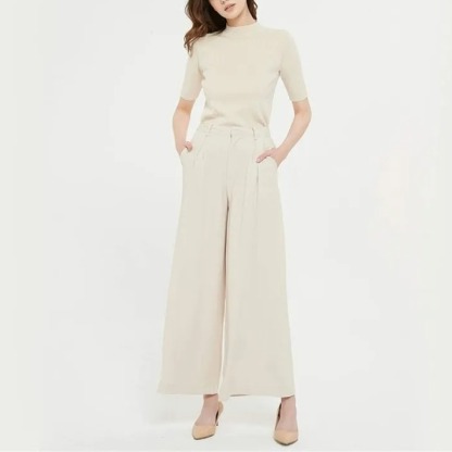 Women Wide Leg High Waist Pants-Pink Laura