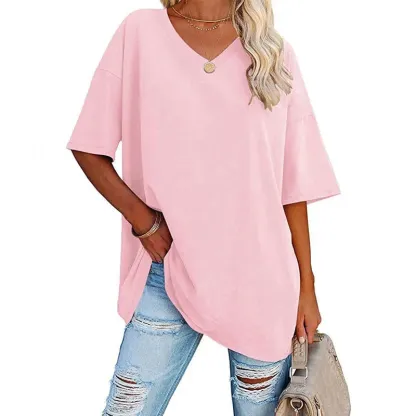 Summer New Women's Loose T-shirt-Pink Laura