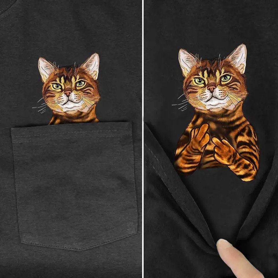 Hidden Middle Finger Signed Funny Cat Printed T-Shirt