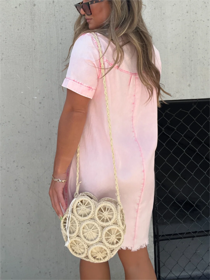 New Women's Washed Shirt Dress (Buy 2 Free Shipping)-Pink Laura