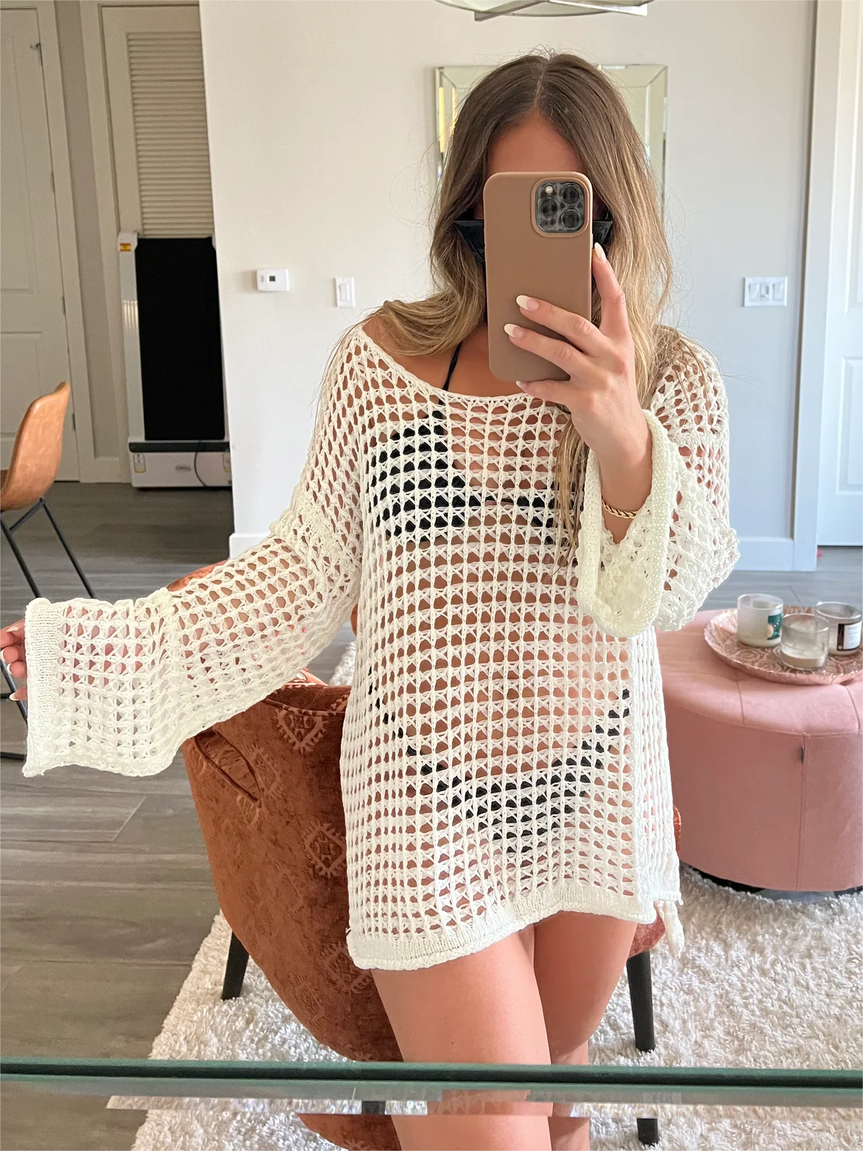 Women's Crochet Hollow Out Cover Up (Buy 2 Free Shipping)-Pink Laura