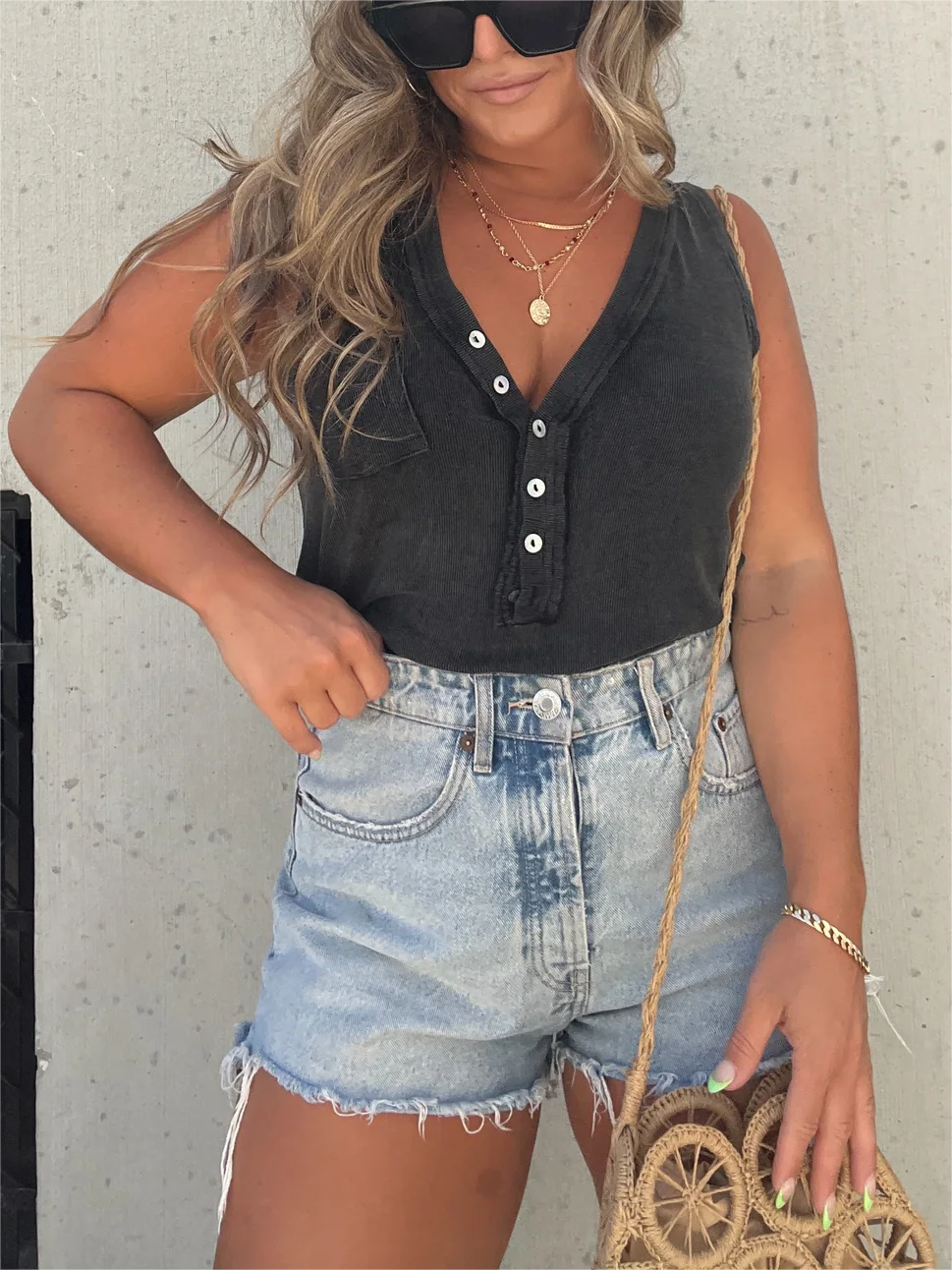 Women's Washed Button Tank