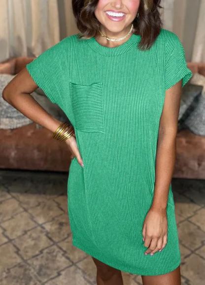 2024 RIBBED ROUND NECK POCKET DRESS(Buy 2 Free Shipping)
