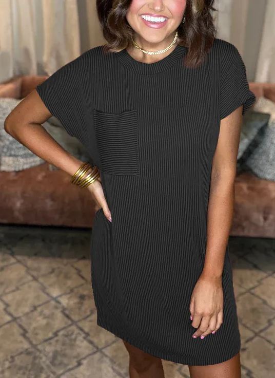 2024 RIBBED ROUND NECK POCKET DRESS(Buy 2 Free Shipping)