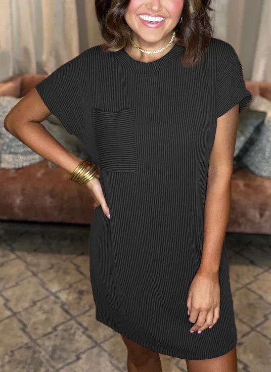 2024 RIBBED ROUND NECK POCKET DRESS(Buy 2 Free Shipping)