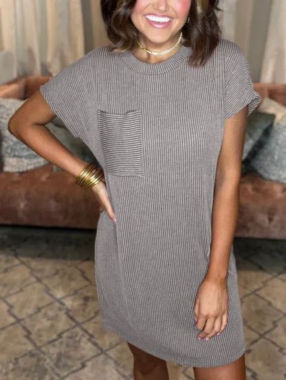 2024 RIBBED ROUND NECK POCKET DRESS(Buy 2 Free Shipping)