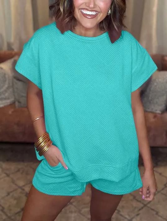 2024 New Women's Solid Textured Drawstring Shorts Set (Buy 2 Free Ship