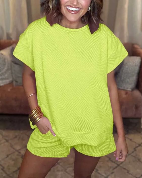 2024 Women's Solid Textured Drawstring Shorts Set(Buy 2 Free Shipping)