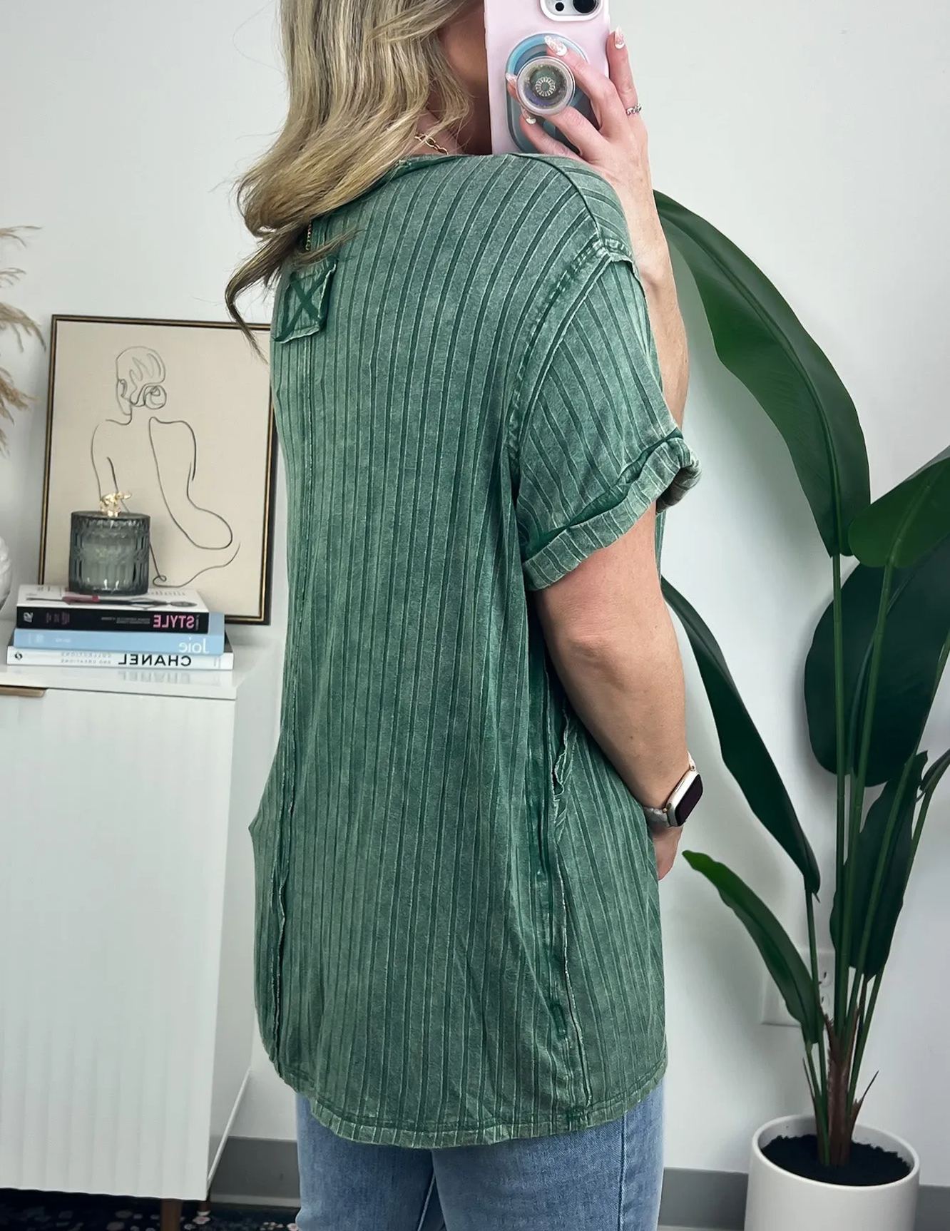 Washed Ribbed Plunger Short Sleeve (Buy 3 Free Shipping)