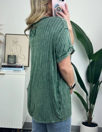Washed Ribbed Plunger Short Sleeve (Buy 3 Free Shipping)