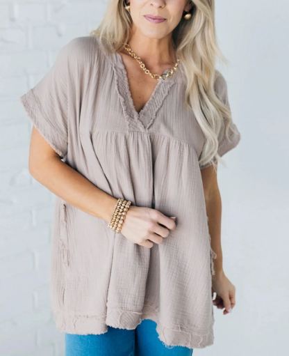 Women's V-neck Washed Babydoll Top（Buy 2 Free Shipping）