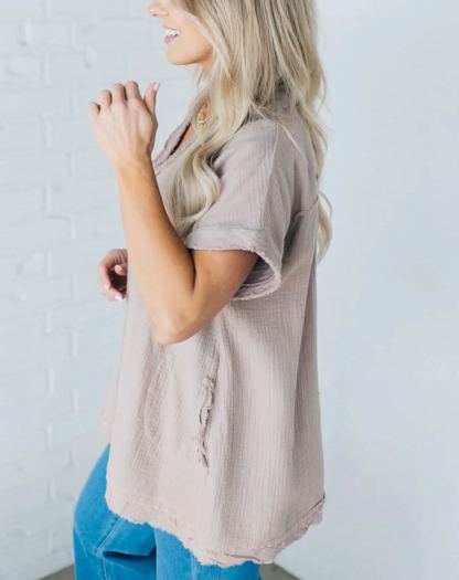 Women's V-neck Washed Babydoll Top（Buy 2 Free Shipping）