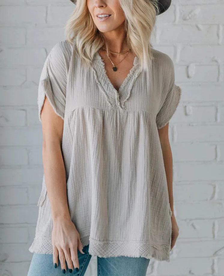 Women's V-neck Washed Babydoll Top（Buy 2 Free Shipping）