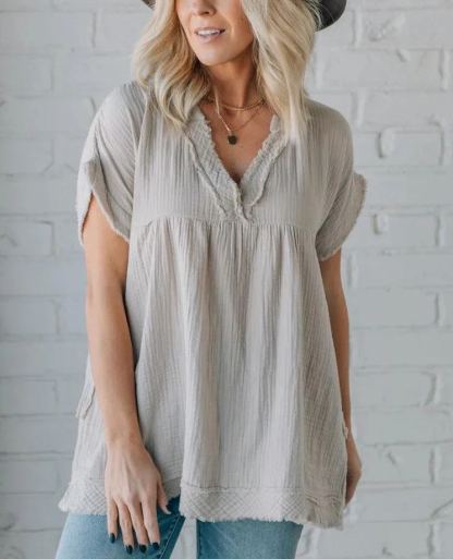 Women's V-neck Washed Babydoll Top（Buy 2 Free Shipping）