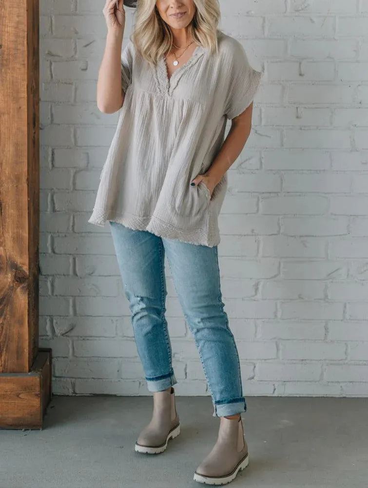 Women's V-neck Washed Babydoll Top（Buy 2 Free Shipping）