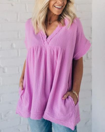 Women's V-neck Washed Babydoll Top（Buy 2 Free Shipping）