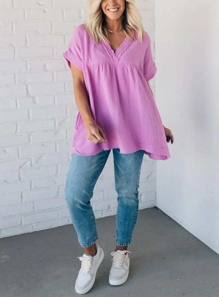 Women's V-neck Washed Babydoll Top（Buy 2 Free Shipping）