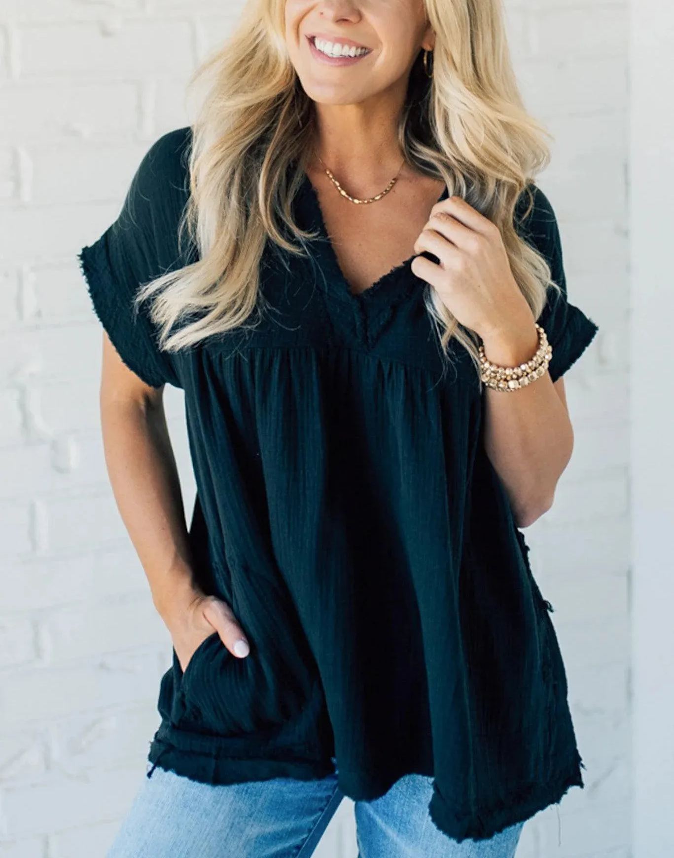 Women's V-neck Washed Babydoll Top（Buy 2 Free Shipping）