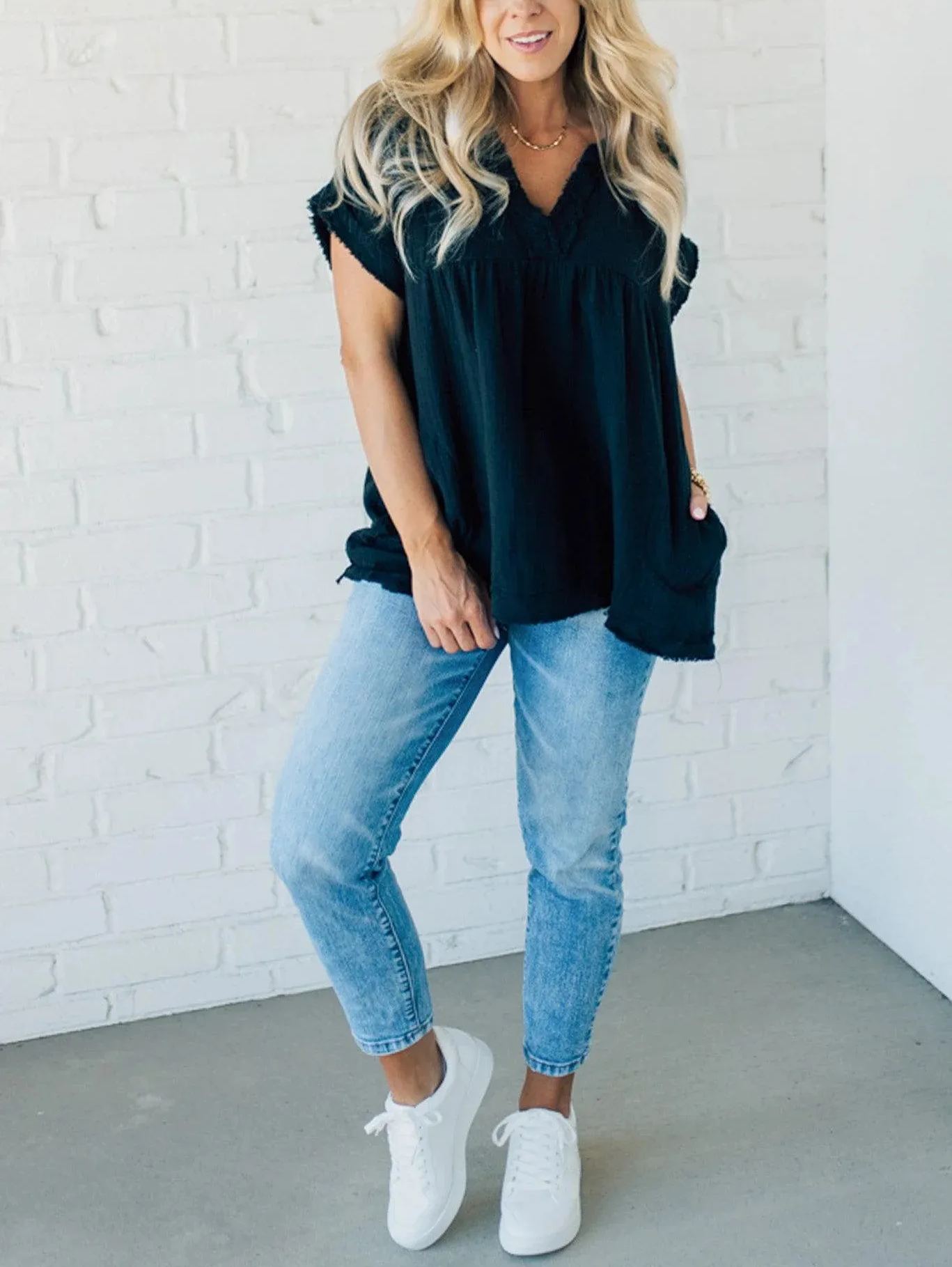 Women's V-neck Washed Babydoll Top（Buy 2 Free Shipping）