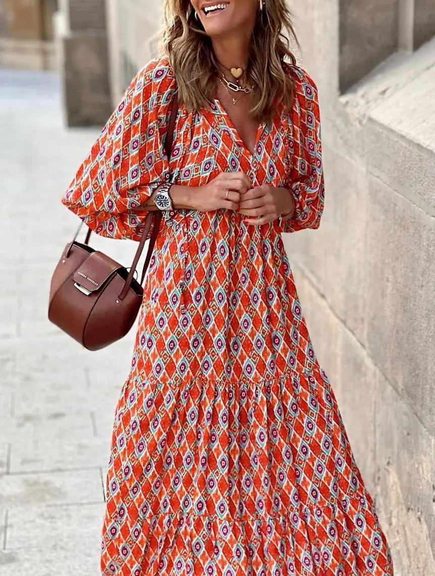 Women's Boho Puff Sleeve Maxi Dress (Buy 2 Free Shipping)