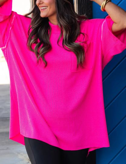 Oversized 3/4 Sleeve Ribbed Pocket Tee（Buy 3 Free Shipping）