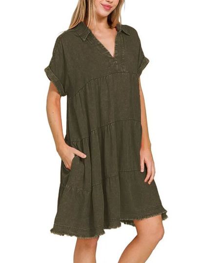 2024 Vintage Washed Denim Dress - Effortlessly Chic(Buy 2 Free Shipping）